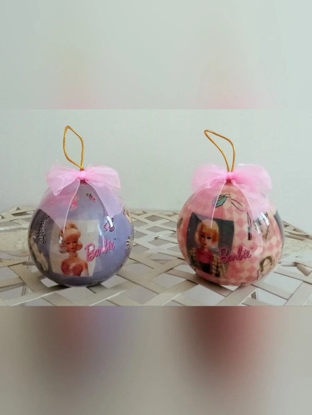 1996 Matrix Barbie Pink and Lavender Decorative Ornament Pair